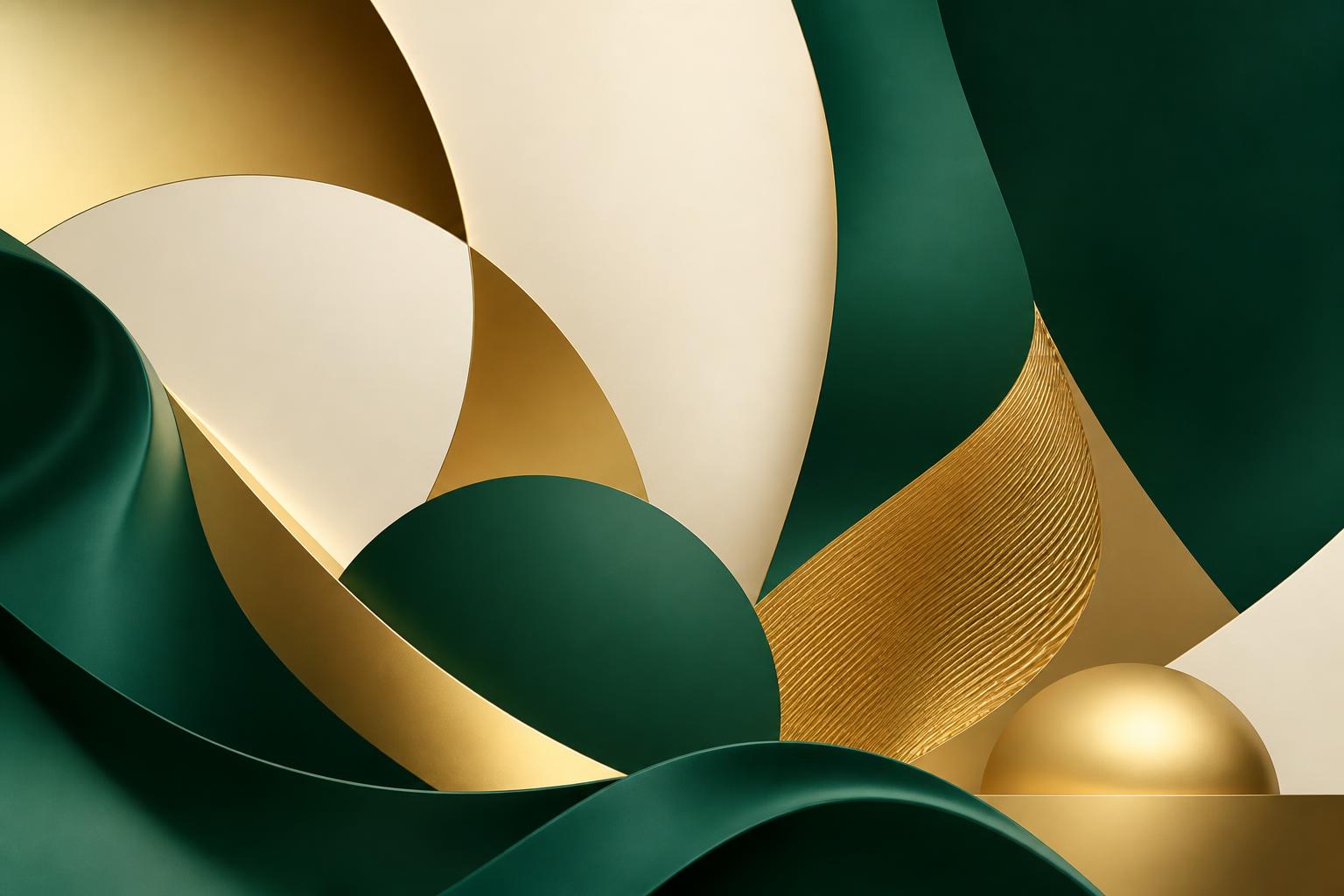 Abstract emerald and gold composition representing Demetar Company's disciplines